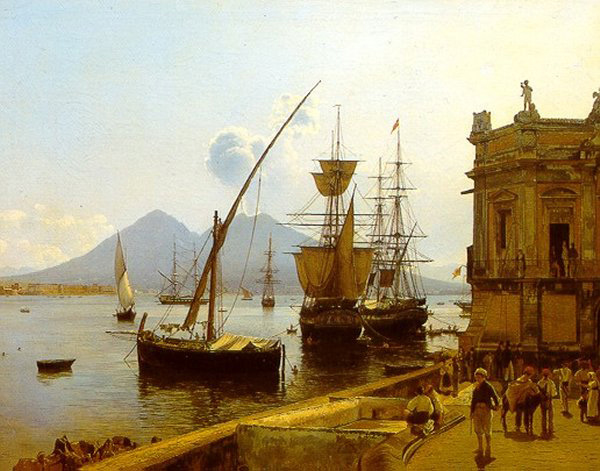 the port of naples with vesuvius